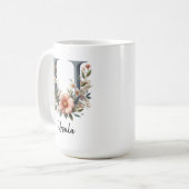 Birth Flower Coffee Mug, Custom Floral Initial Mug Koffiemok (Voorkant links)