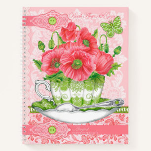 Birth Flower en Gem August Lace Lrge Notitieboek
