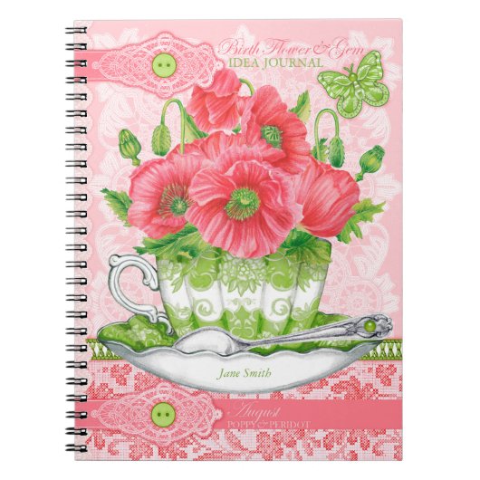 Birth Flower en Gem August Lace Notitieboek (Voorkant)