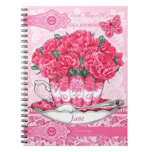 Birth Flower en Gem January Lace Notitieboek (Voorkant)