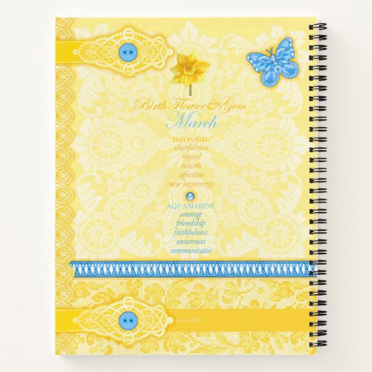 Birth Flower en Gem March Lace Lrge Notitieboek (Achterkant)