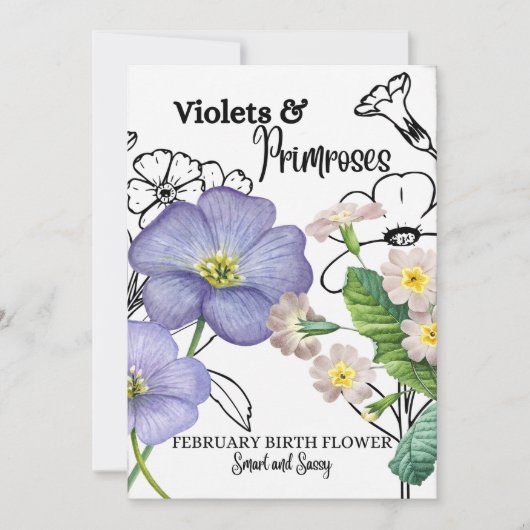 Birth Flower Kaart, februari, Violet, Primrose Feestdagenkaart (Voorkant)