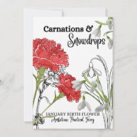 Birth Flower Kaart, januari, anjer, sneeuwval