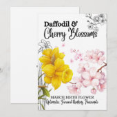 Birth Flower Kaart, March, Daffodil, Cherry Blosso Feestdagenkaart (Voorkant / Achterkant)
