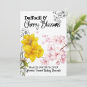 Birth Flower Kaart, March, Daffodil, Cherry Blosso Feestdagenkaart (Staand voorkant)