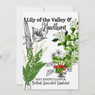 Birth Flower, May, Lily of the Valley, Hawthorn Feestdagenkaart