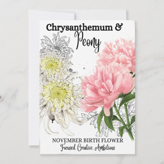 Birth Flower, november, Chrysanthemum, Peony Feestdagenkaart (Voorkant)