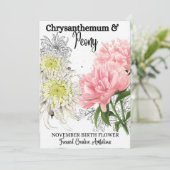 Birth Flower, november, Chrysanthemum, Peony Feestdagenkaart (Staand voorkant)