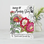 Birth Flower, september, Morning Glory, Aster Feestdagenkaart (Staand voorkant)