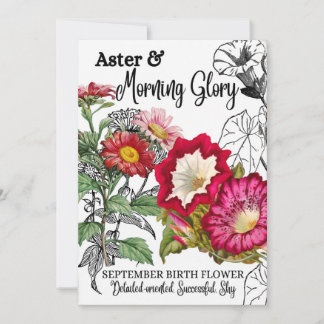 Birth Flower, september, Morning Glory, Aster Feestdagenkaart