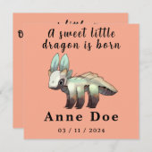 Birth Girl, Card Cute Dragon  (Voorkant / Achterkant)