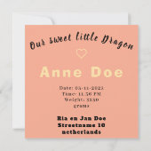 Birth Girl, Card Cute Dragon  (Achterkant)
