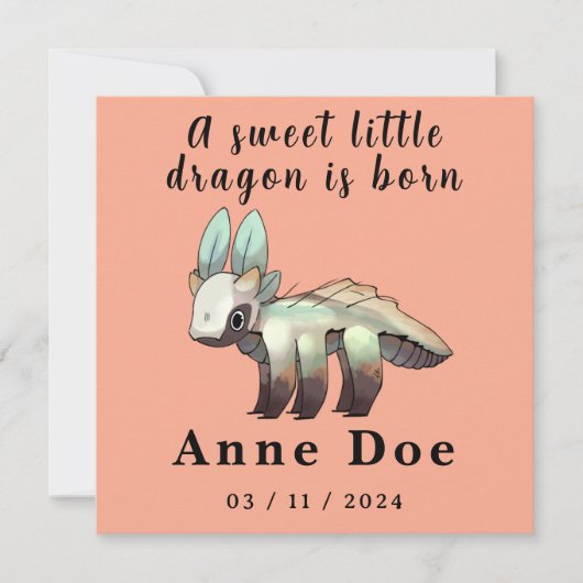Birth Girl, Card Cute Dragon  (Voorkant)