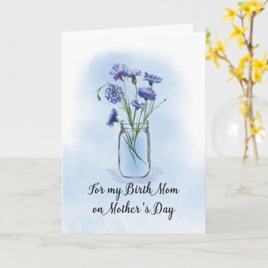 Birth Mam Moederdag Cornflower in Mason Jar Kaart (Gele Bloem)