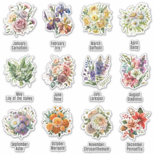 Birth Month Flowers Sticker (Voorkant)