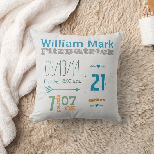 Birth Record Boys Nursery Birth Stats Kussen (Deken)