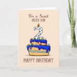 Birth Son 2nd Birthday, 2 op Sweet Blue Cake Kaart<br><div class="desc">Hij zal snel twee worden. Deel met hem een schattige verjaardagsgroet die deze kaart meebrengt. Aan de voorkant staat een nummer 2 kaars en een zoete blauwe cake perfect om de tweede verjaardag te begroeten naar je zoon.</div>