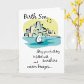 Birth Son Sailboat City Birthday Kaart (Gele Bloem)