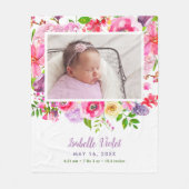 Birth Stat Foto van Bright Blooms Baby Girl Fleece Deken (Voorkant)