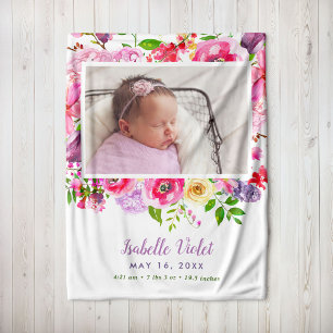 Birth Stat Foto van Bright Blooms Baby Girl Fleece Deken