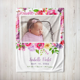 Birth Stat Foto van Bright Blooms Baby Girl Fleece Deken