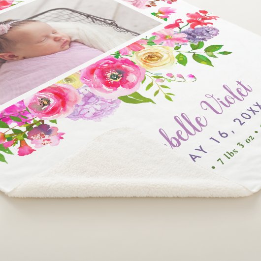 Birth Stat Foto van Bright Blooms Baby Girl Sherpa Deken (3/4)