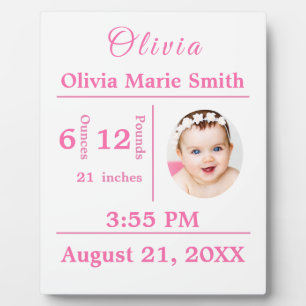 Birth Statistics Baby Girl Photo Nursery Decor Fotoplaat