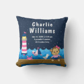 Birth Statistics Nautical Girl Monkey Pink Navy Kussen (Voorkant)