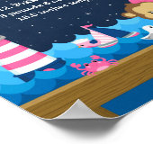 Birth Statistics Nautical Girl Monkey Pink Navy Poster (Hoek)