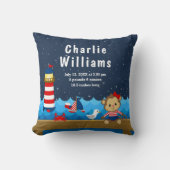 Birth Statistics Nautical Girl Monkey Red Navy Kussen (Voorkant)