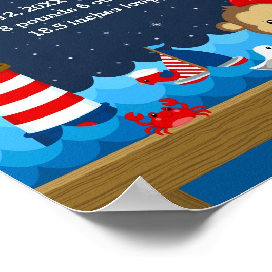 Birth Statistics Nautical Girl Monkey Red Navy Poster (Hoek)