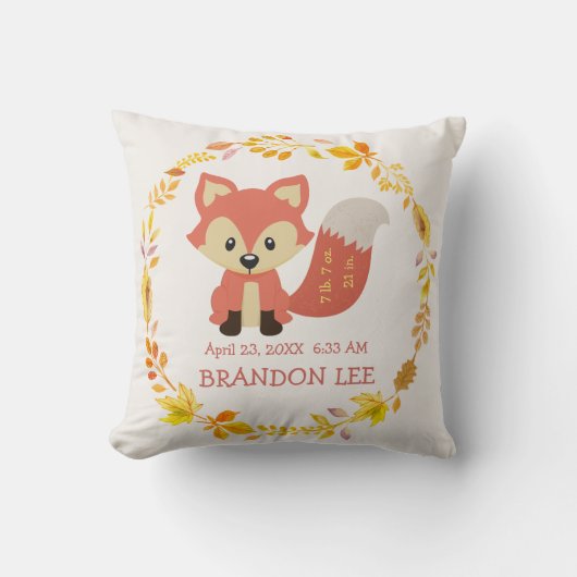 Birth Stats Baby | Bosbos Nursery Fox Kussen (Voorkant)
