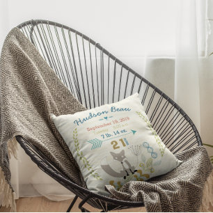 Birth Stats Baby Boy Woodland Creater Fox Kussen