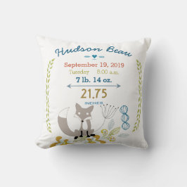 Birth Stats Baby Boy Woodland Creater Fox Kussen