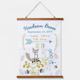 Birth Stats Baby Boy Woodland Fox Wall Hanging Hangend Wandkleed