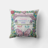 Birth Stats Baby Girl Butterfly met Flowers Kussen (Achterkant)