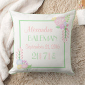 Birth Stats Baby Girl Floral Sierkussen, 2 zijden Kussen (Deken)