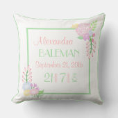 Birth Stats Baby Girl Floral Sierkussen, 2 zijden Kussen (Voorkant)