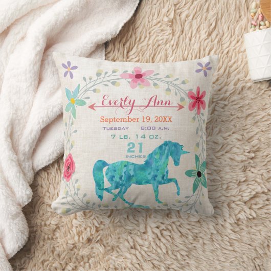 Birth Stats Baby Girl Magical Creatinine Unicorn Kussen (Deken)