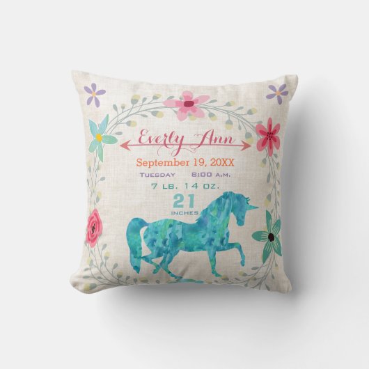 Birth Stats Baby Girl Magical Creatinine Unicorn Kussen (Voorkant)