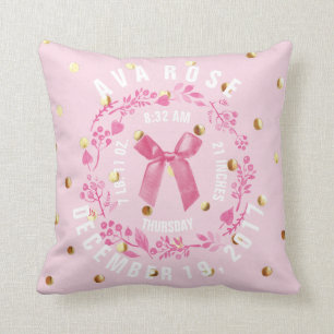 Birth Stats Baby Girl Pink Gold Stippen Nursery Kussen