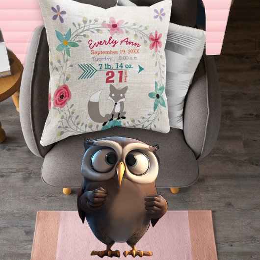 Birth Stats Baby Girl Woodland Creater Fox Kussen
