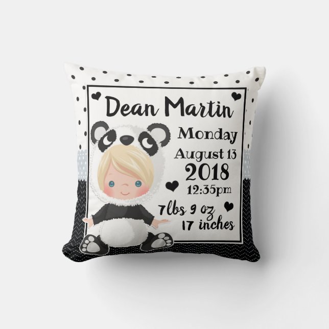 Birth Stats Baby Panda Beer Nursery Sierkussen (Voorkant)