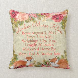Birth Stats Baby Woodland Fox Sierkussen