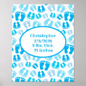 Birth Stats Blue and White Baby Boy Feet Poster (Voorkant)