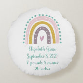 Birth Stats Boho Rainbow Pink Blauwgroen Gold Hear Rond Kussen (Achterkant)