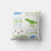 Birth Stats Dinosaur Nursery Pillow Green Blue Kussen (Voorkant)