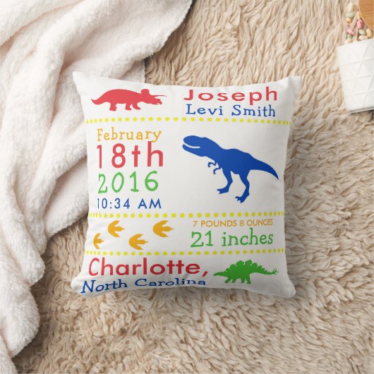 Birth Stats Dinosaur Nursery Pillow Kussen (Deken)