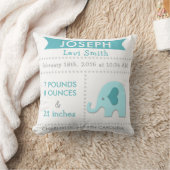 Birth Stats Elephant Nursery Pillow Blauwgroen Aqu Kussen (Deken)