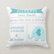 Birth Stats Elephant Nursery Pillow Blauwgroen Aqu